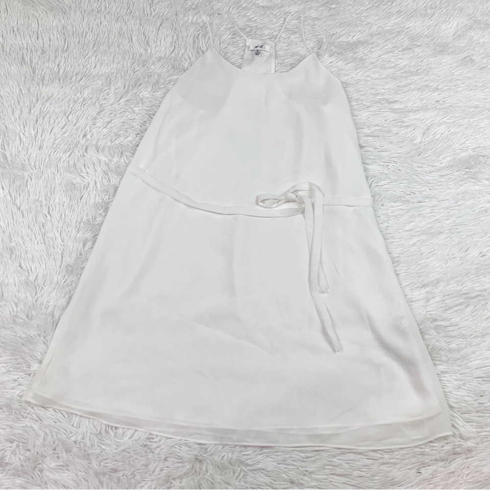 Norah racer spaghetti strap back chiffon a-line dress‎ in white tie waist